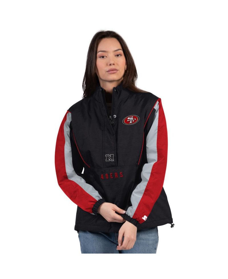 Women's Black/Scarlet San Francisco 49ers Thursday Night Gridiron Half-Zip Jacket