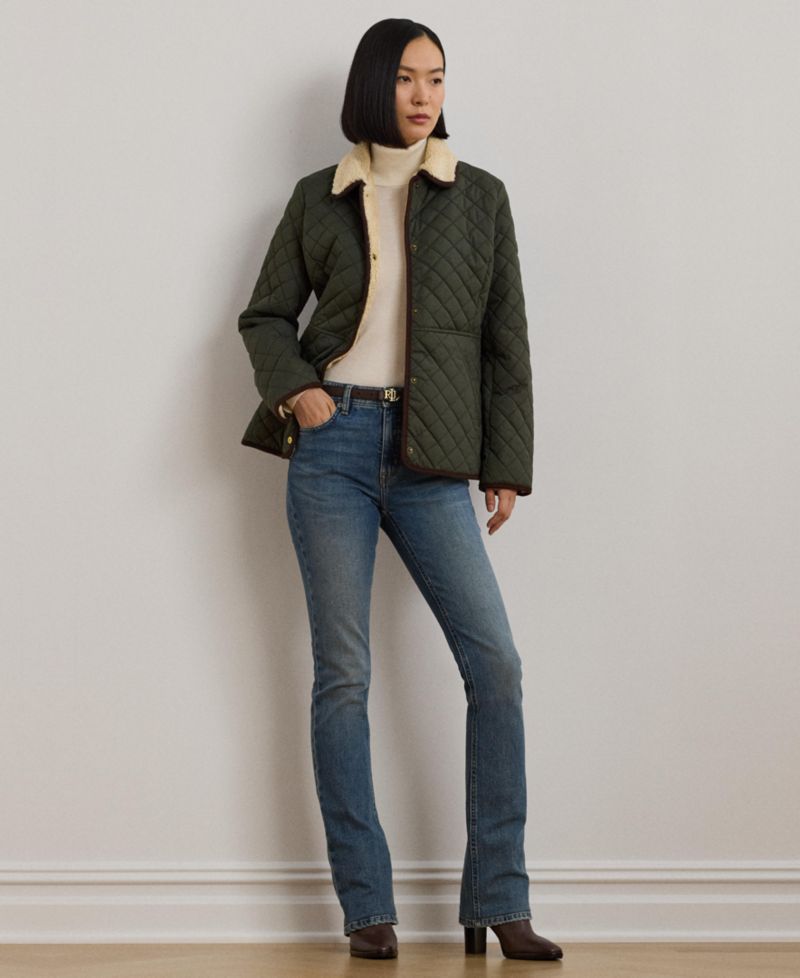 Women's Faux-Sherpa-Collar Quilted Coat