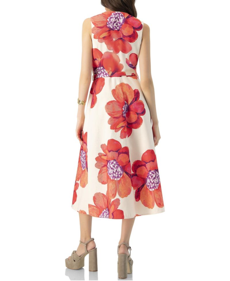 Women's Printed Jacquard Sleeveless Midi Dress