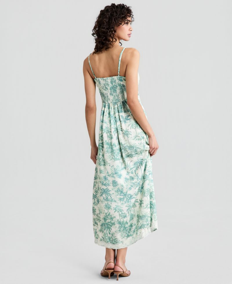 Women's Printed Lace-Trim Maxi Dress