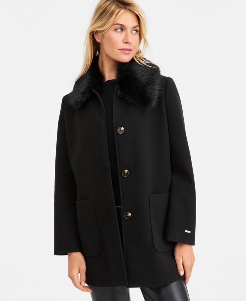 Women's Faux-Fur-Collar Car Coat, Created for Macy's