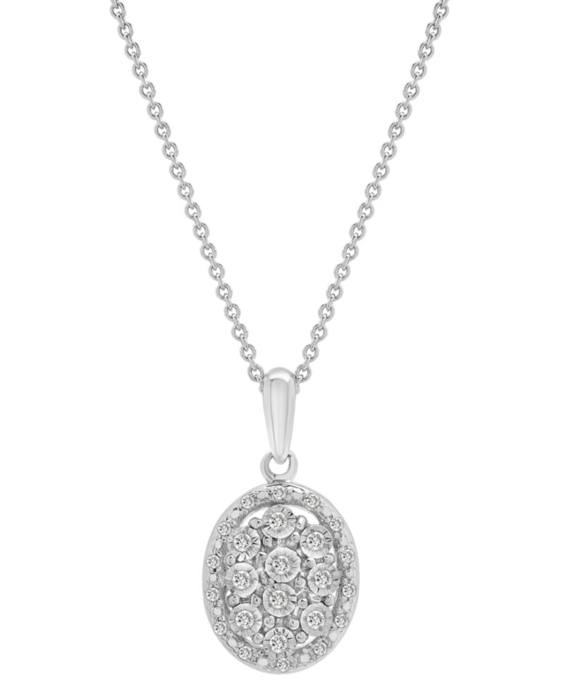 Diamond Octagon Halo Cluster 18" Pendant Necklace (1/10 ct. t.w.) in Sterling Silver