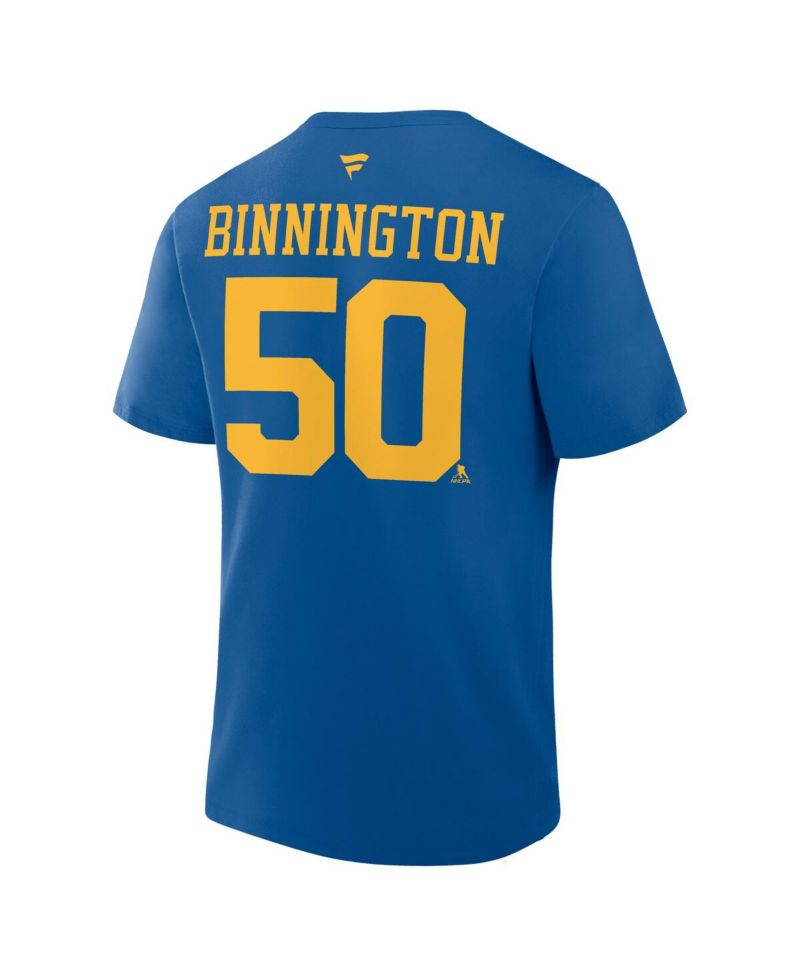 Men's Jordan Binnington Blue St. Louis Blues Authentic Stack Name & Number T-Shirt