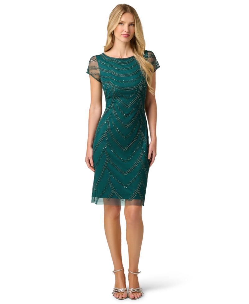 Women's Beaded Cap-Sleeve Sheath Dress