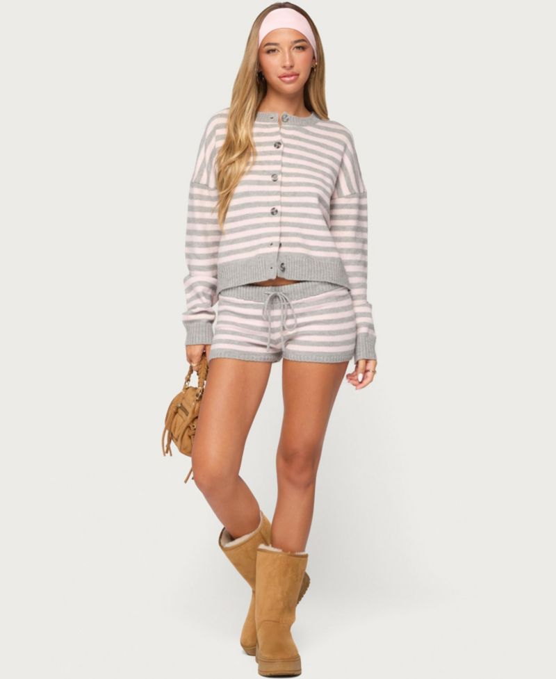 Women's Abra Striped Crewneck Crop Cardigan