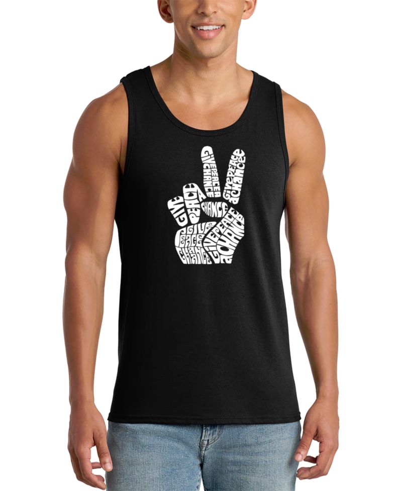 Men's Give Peace A Chance Word Art Graphic Tank Top
