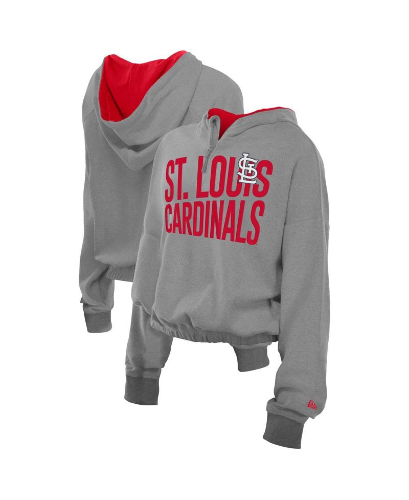 Women's Heather Gray St. Louis Cardinals Reversed Out French Terry Quarter-Zip Banded Crop Hoodie