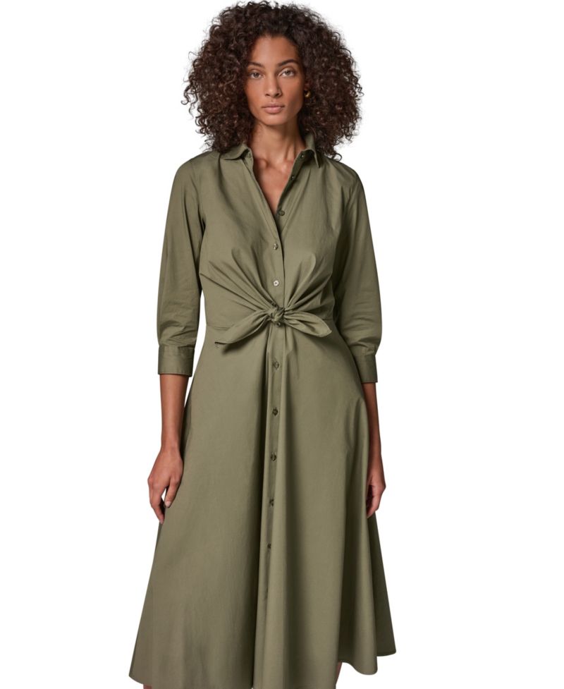 Women's Poplin Fit-and-Flare Midi Shirt Dress