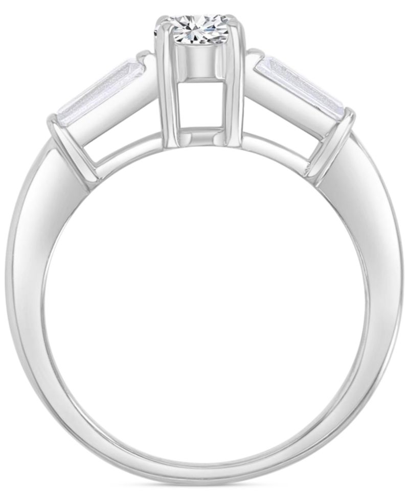 Cubic Zirconia Round & Baguette Promise or Engagement Ring in Sterling Silver
