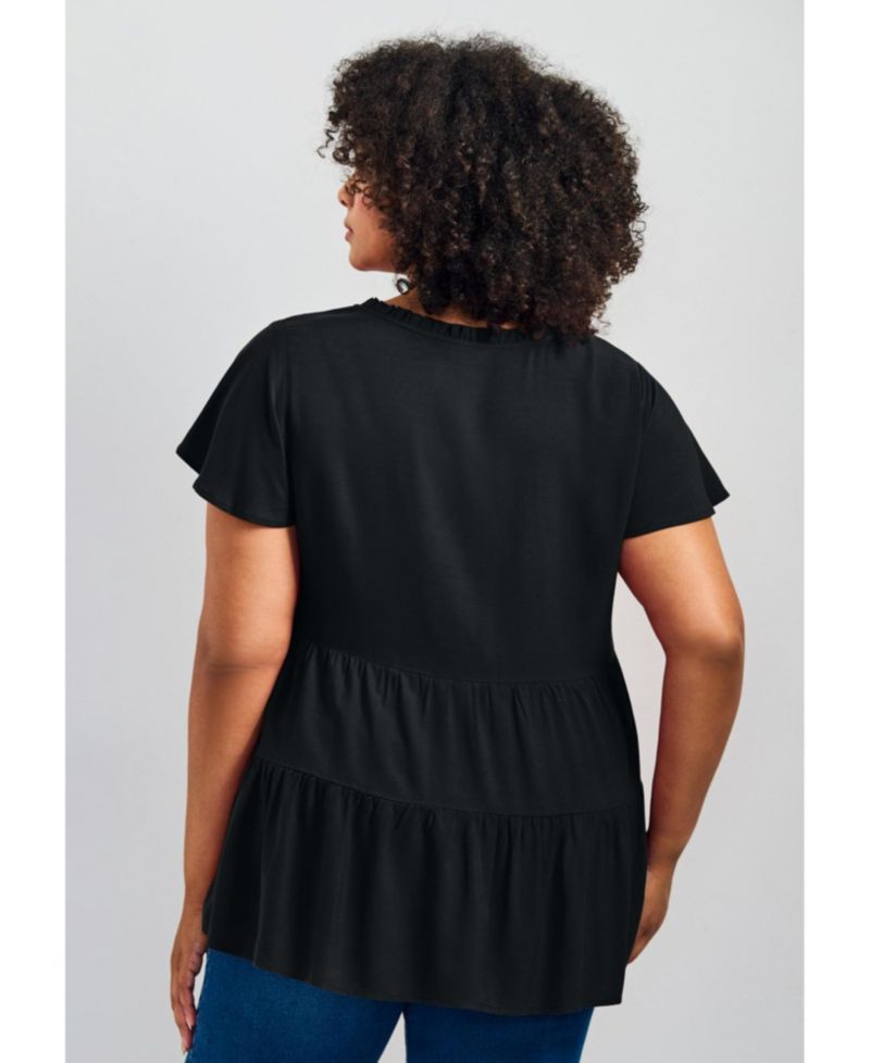 Women's Plus Size Lani Flutter Sleeve Tiered Top