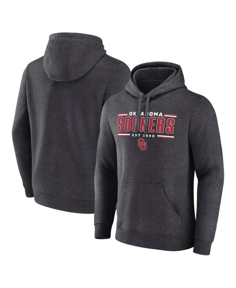 Men's Heather Charcoal Oklahoma Sooners Horizontal Block Fleece Pullover Hoodie