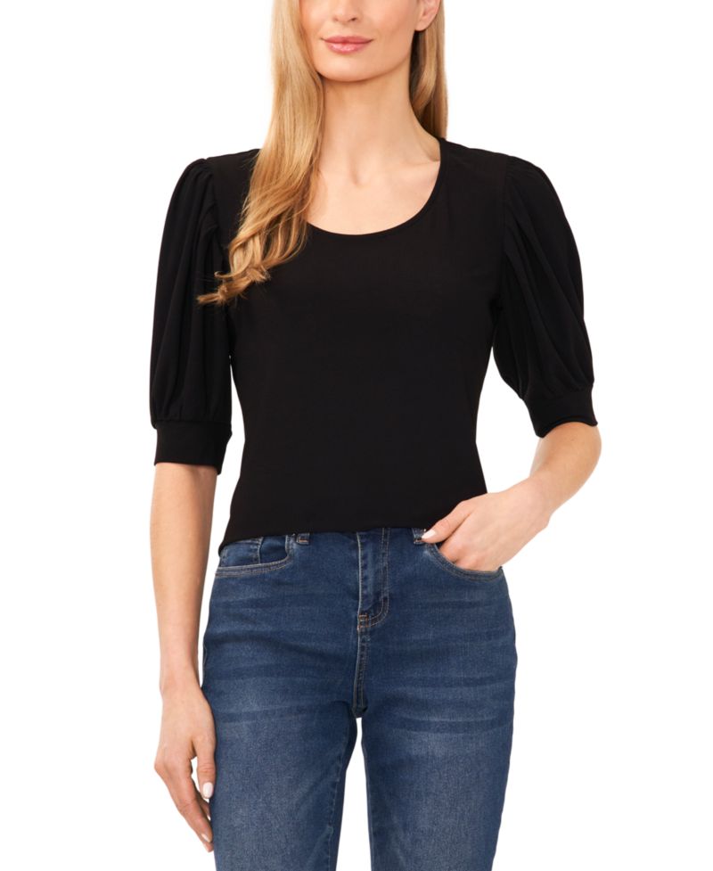 Women's Crewneck 3/4-Sleeve Shirred Top