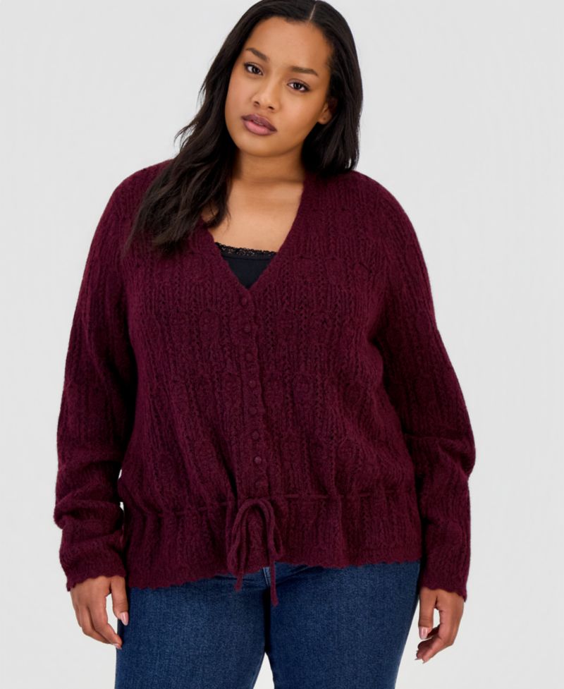Petite Femme Peplum Tie-Waist Cardigan