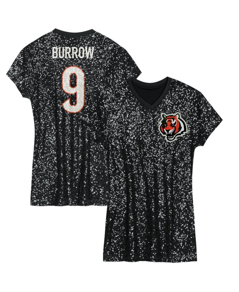 Big Girls Joe Burrow Black Cincinnati Bengals Sequin Player Name & Number V-Neck Dress
