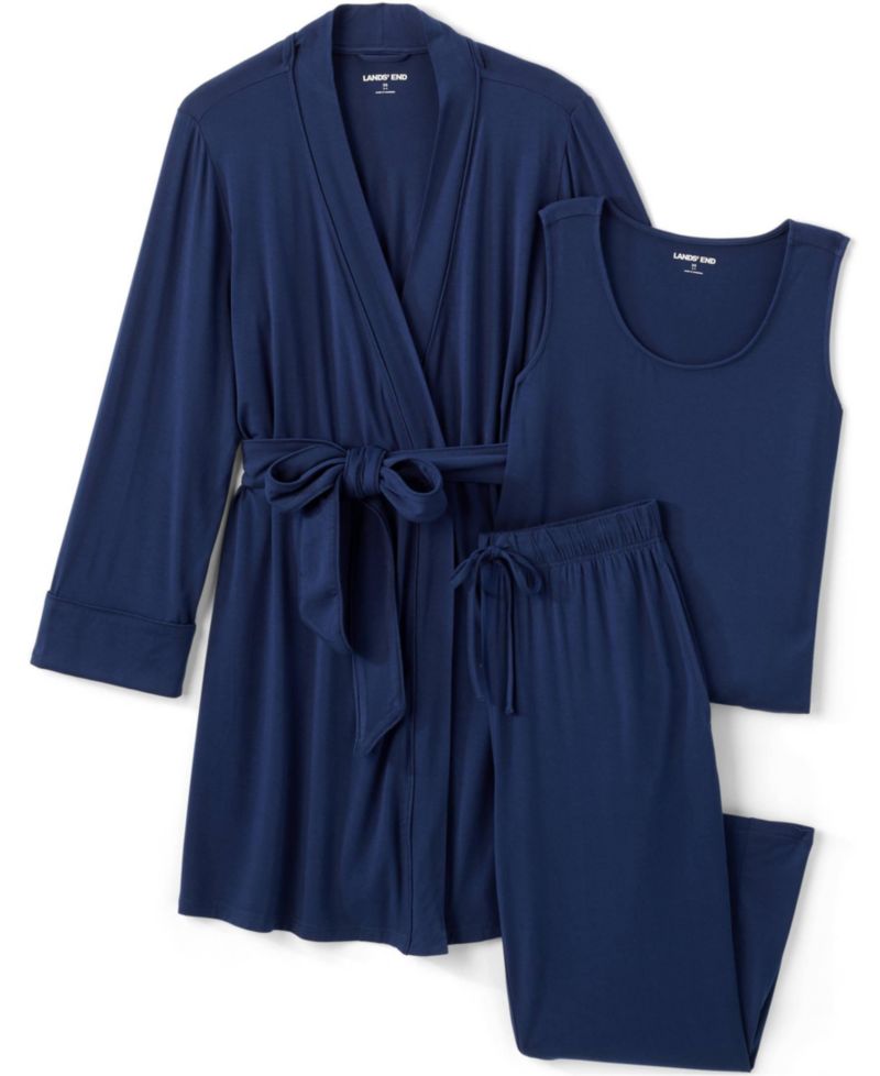 Women's Sleeveless Tank, Pants and Robe Pajama Set