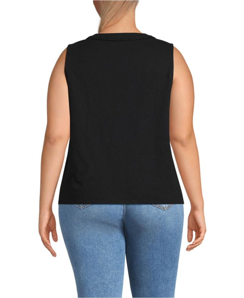 Plus Size Slub Decorative Trim Tank Top