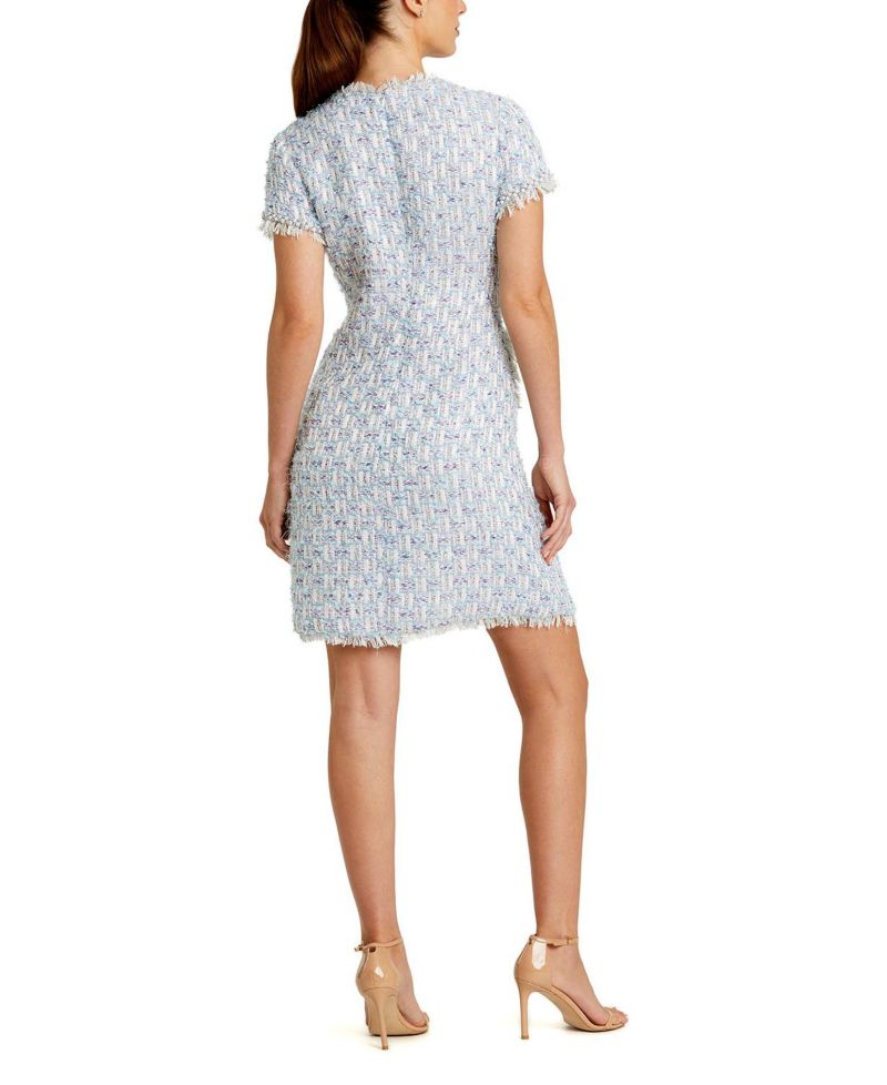 Women's Floral Buttons and Pearl Detailing Boucle Shift Dress