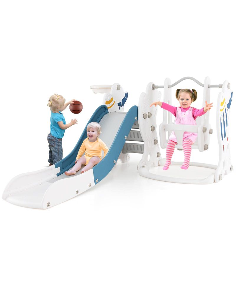 4-in-1 Kids Slide and Swing Set with Basketball Hoop