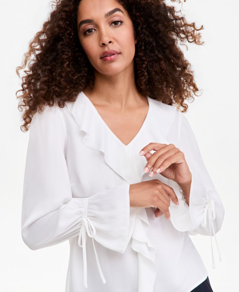Women's V-Neck Long-Sleeve Ruffle Blouse