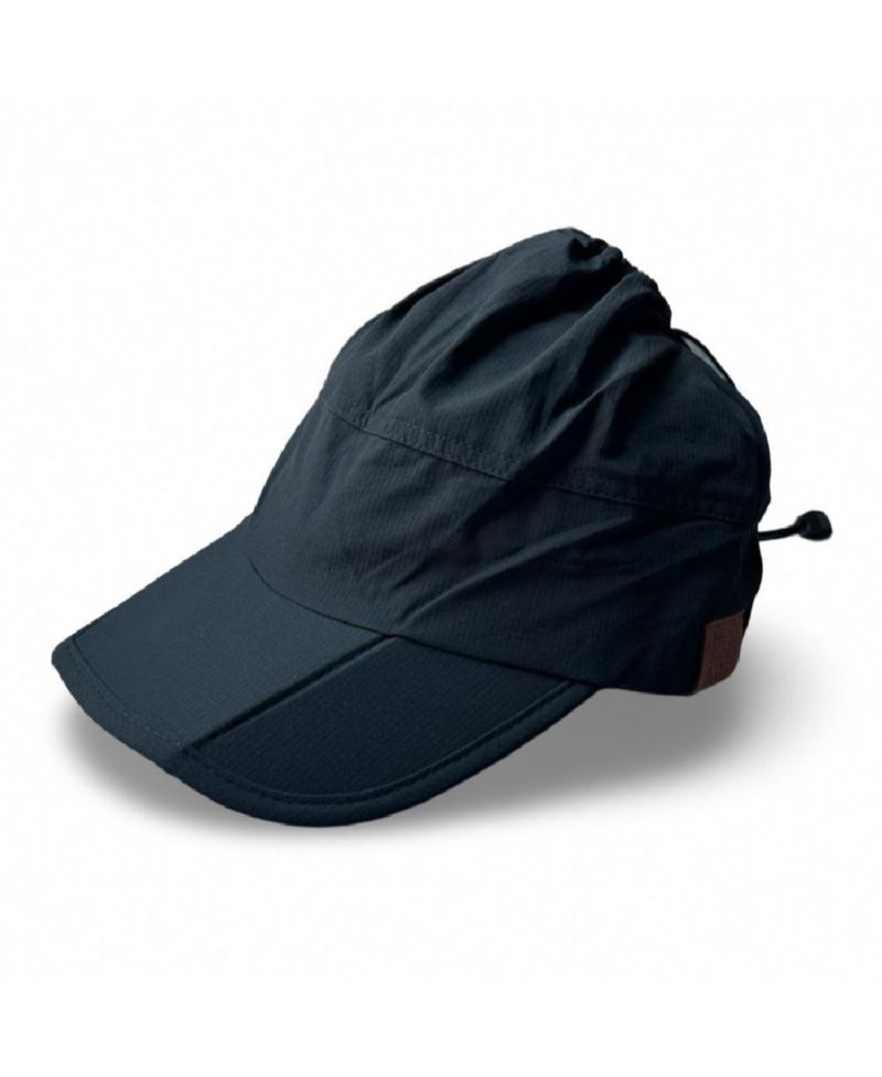 Women's Adjustable High Ponytail Running Hat - Black