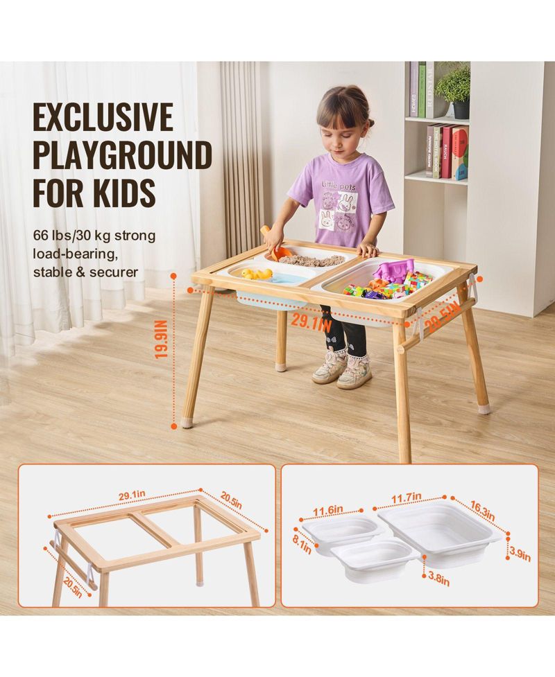Toddler Wooden Sand & Water Play Sensory Table With Foldable Bins