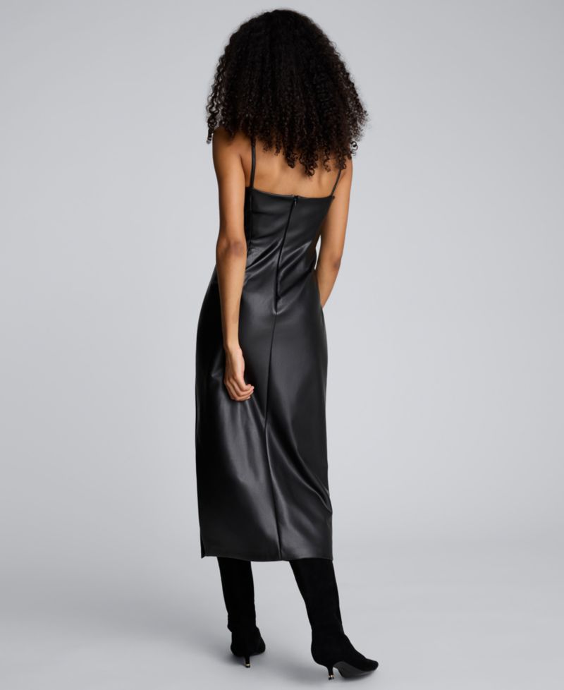 Women's Faux Leather Modern Sleeveless Midi Dress