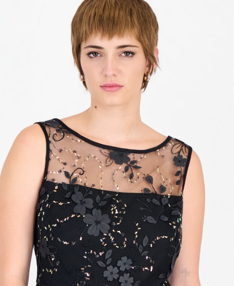Women's Floral-Print Sequin Boat-Neck Sheath Dress