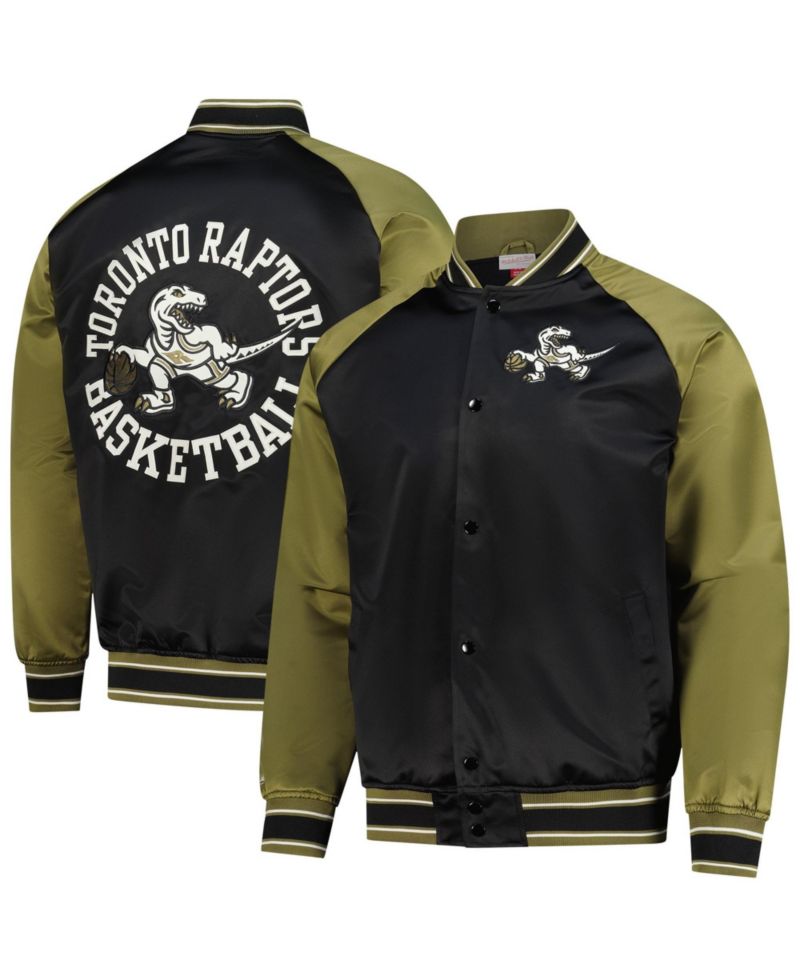 Men's Olive/Black Toronto Raptors Clutch Satin Raglan Full-Snap Jacket