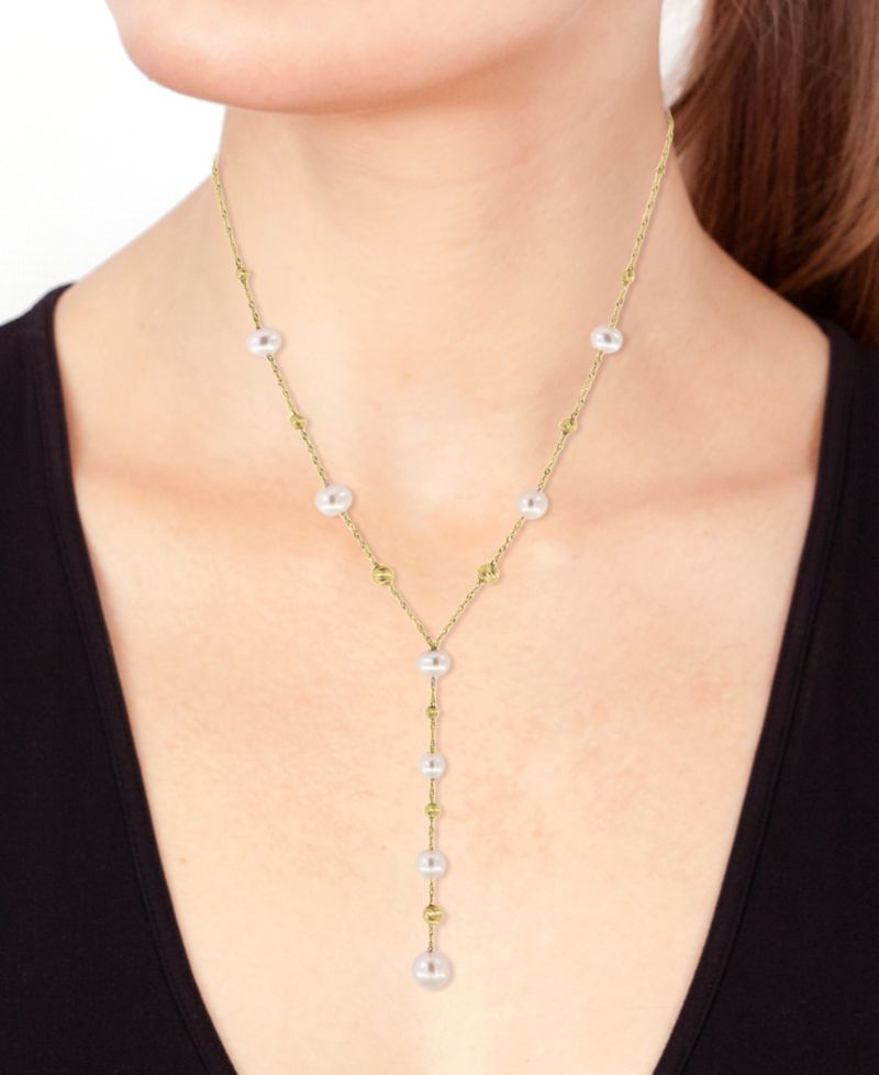 EFFY® Cultured Freshwater Pearl (5, 6, & 7mm) Lariat Necklace in 14k Gold