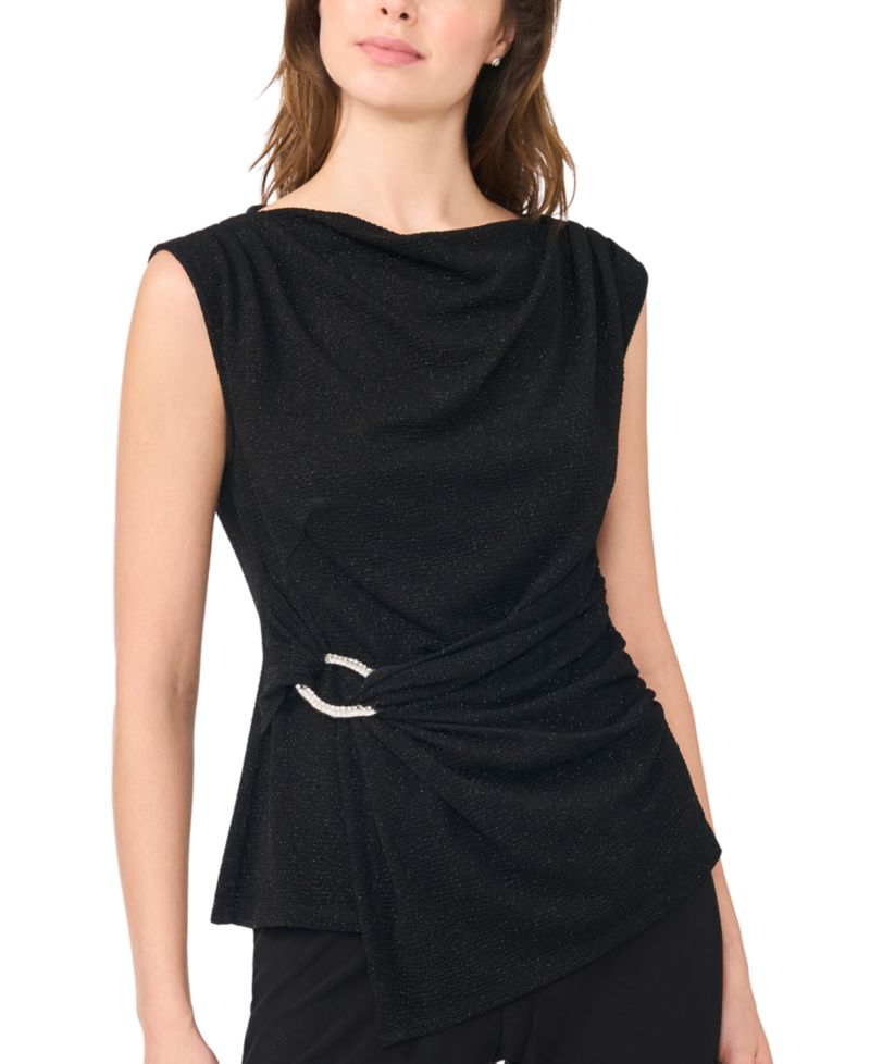Women's Asymmetrical Shirred-Waist Draped Sleeveless Top