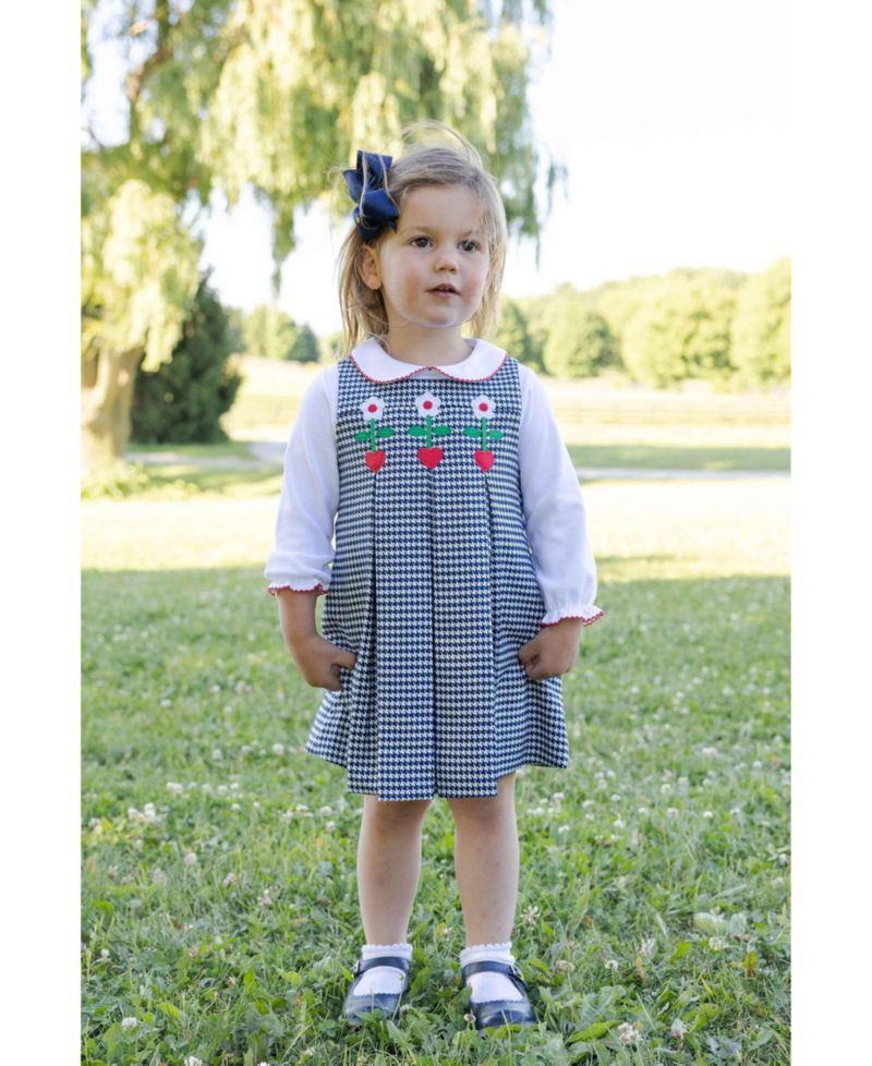 Girls (4-6X) Houndstooth Jumper with Hearts and Flowers Dress