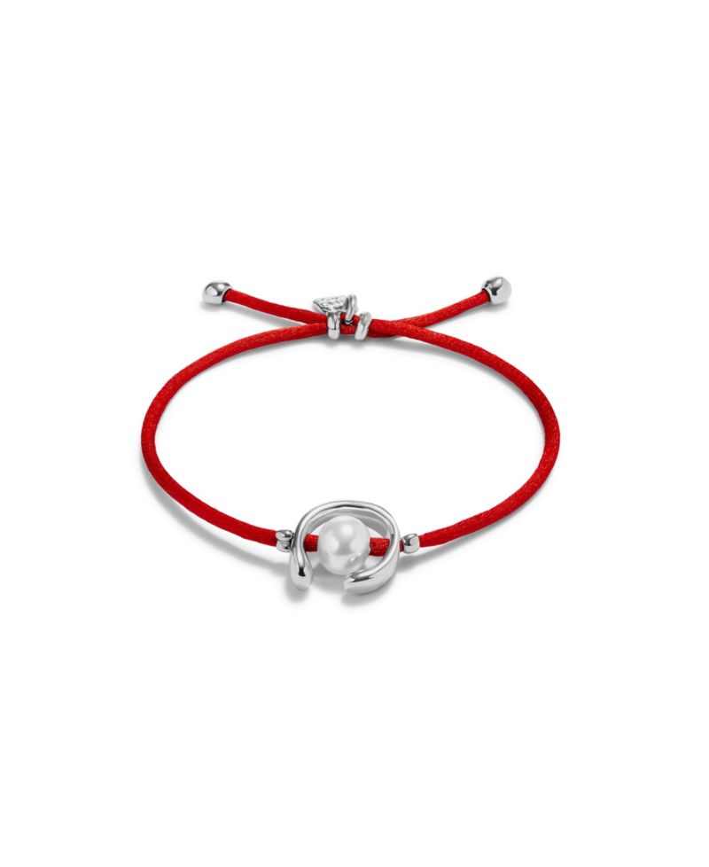 Red Thread Cultivated Pearl Leather Bracelet