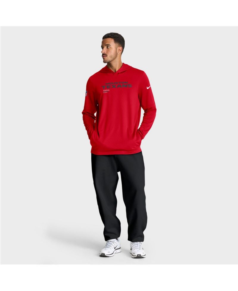 Men's Red Houston Texans Sideline Pure Fury Performance Long Sleeve Hoodie T-Shirt