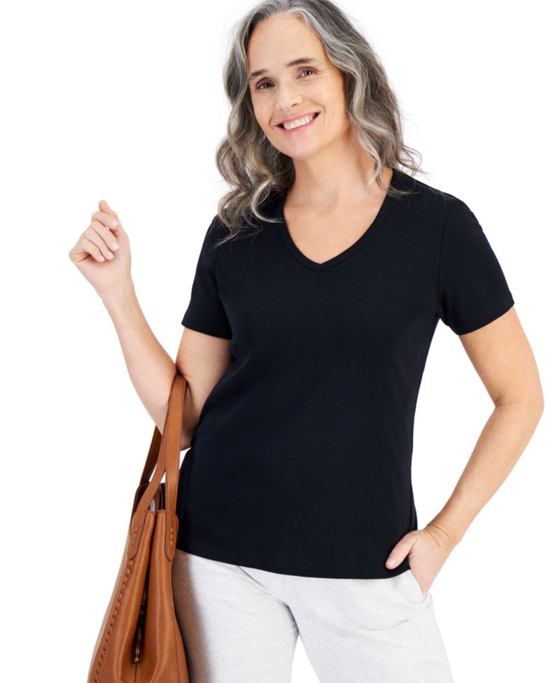 Women's Cotton Short Sleeve V-Neck Top