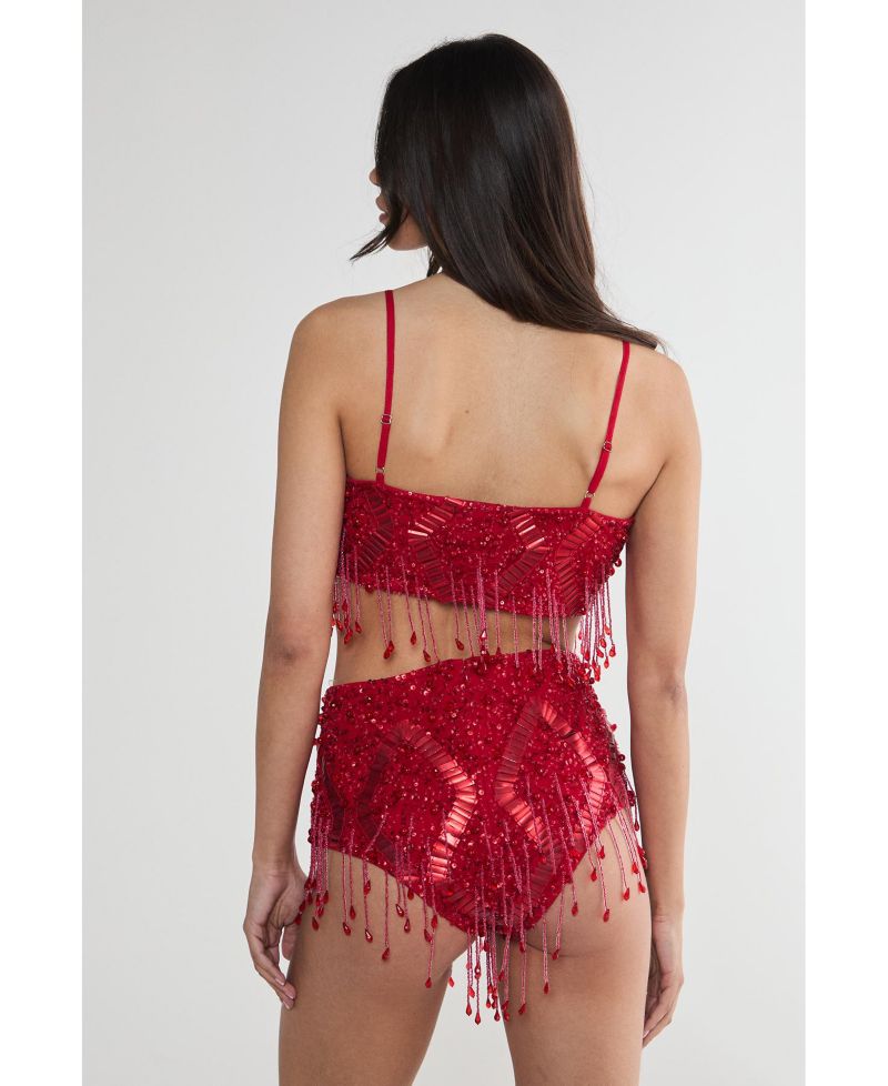 Women's Embellished Tassel Beaded Crop Top