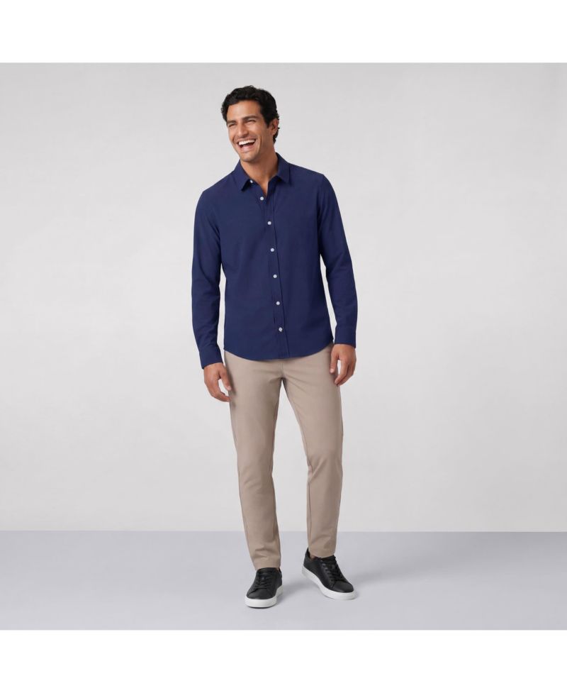 Men's Everywear Dobby-Weave Classic-Fit Shorter-Length Dress Shirt