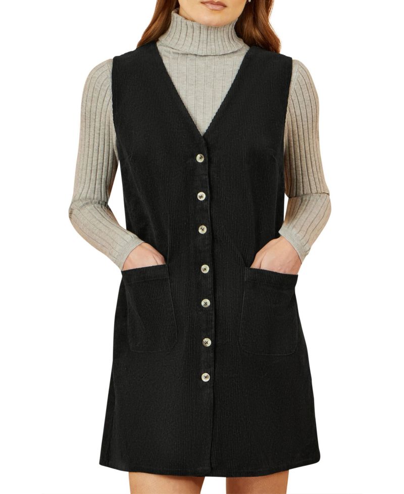 Women's Cord Tunic Dress With Pockets