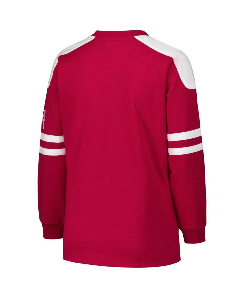 Women's Crimson Alabama Crimson Tide Plus Size Contrast Sleeve Fleece Pullover Sweatshirt