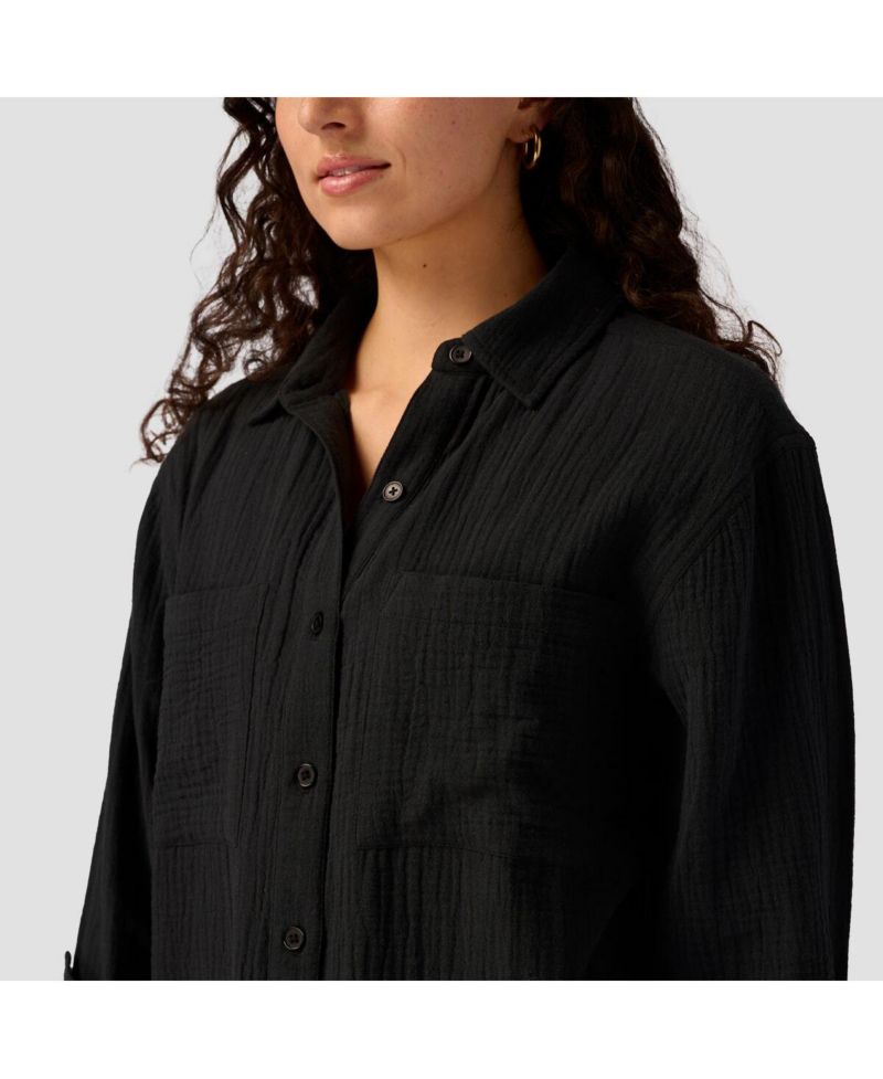Women's Cotton Gauze Long-Sleeve Button-Up Shirt