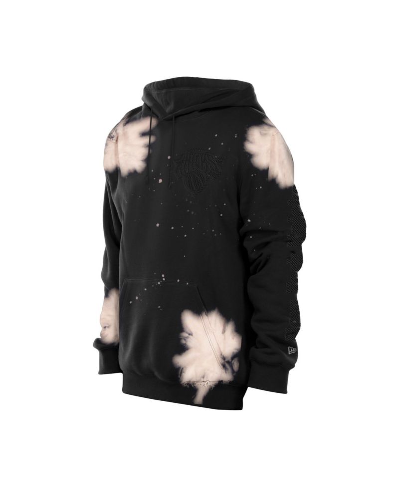 Men's Black New York Knicks Injection Bleached Out Raw Edge Hoodie