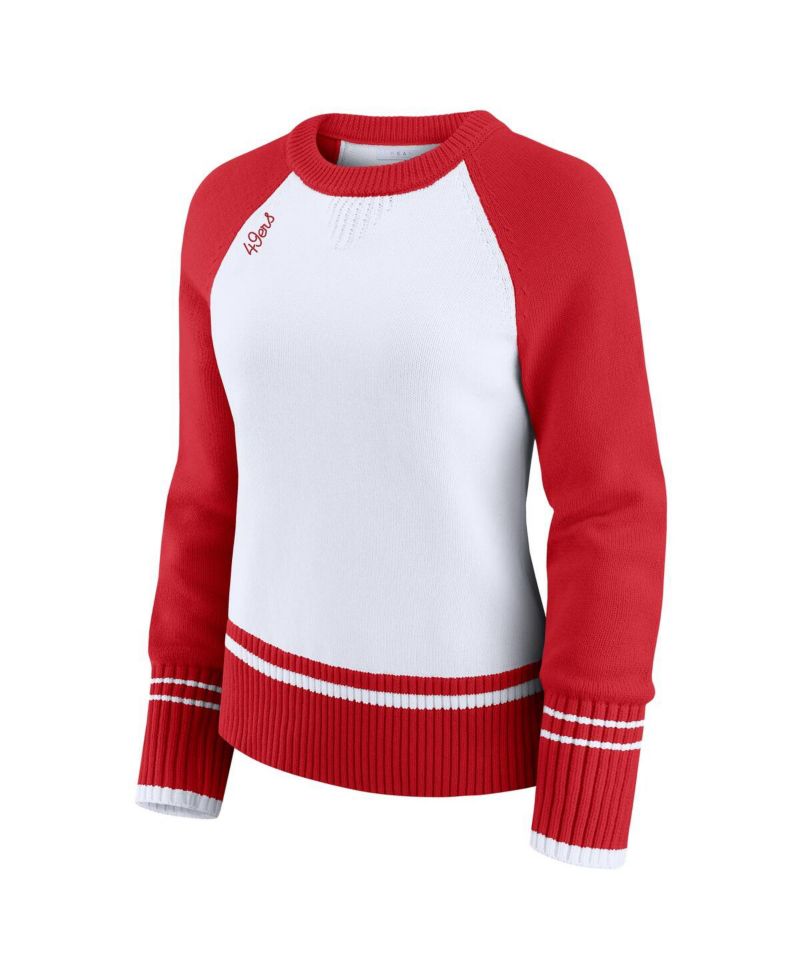 Women's White/Scarlet San Francisco 49ers Color Block Raglan Sweater