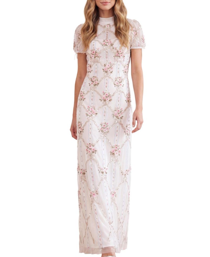 Women's High-Neck Embroidered Maxi Gown