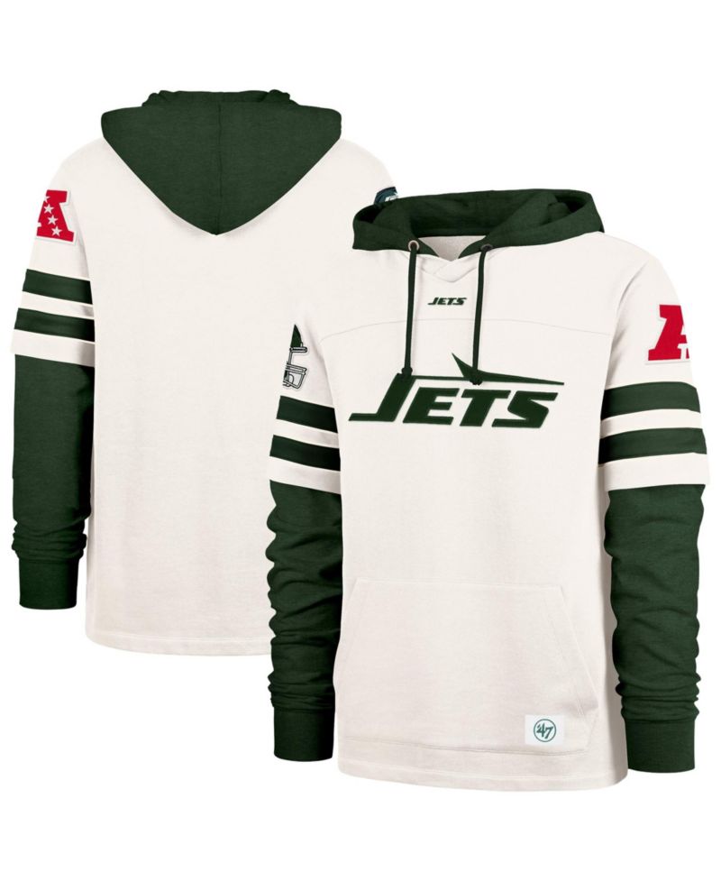 Men's '47 Cream New York Jets Split Zone Cornerback Duo Lacer Hoodie