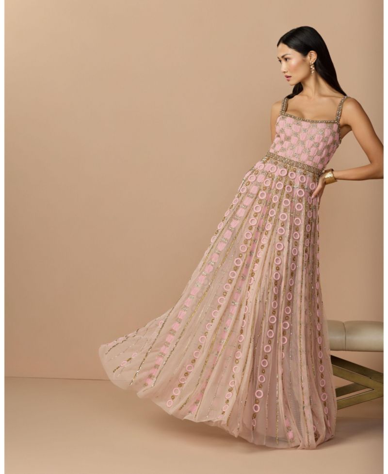 Petite Square Neck Sleeveless Embellished Evening Gown