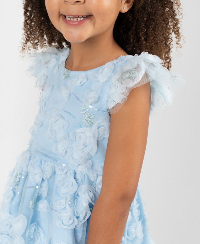 Girls' 2T-6X Rose Soutache Flutter-Sleeve Dress