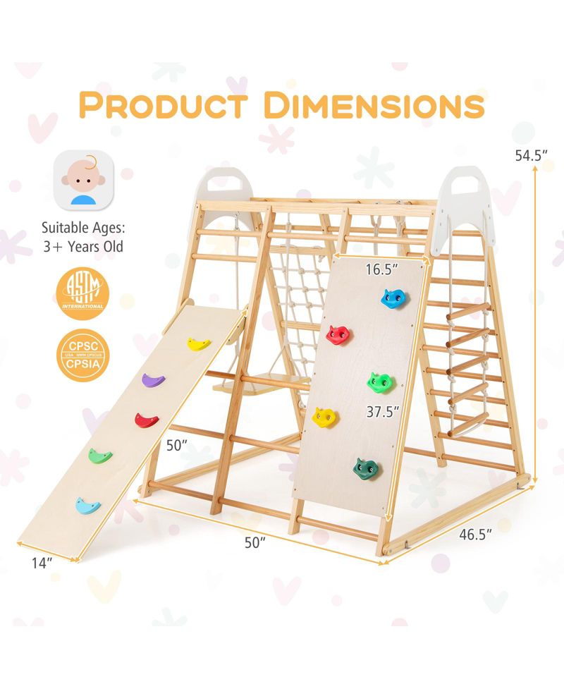 Ages 1+ 8-in-1 Wooden Jungle Gym Playset