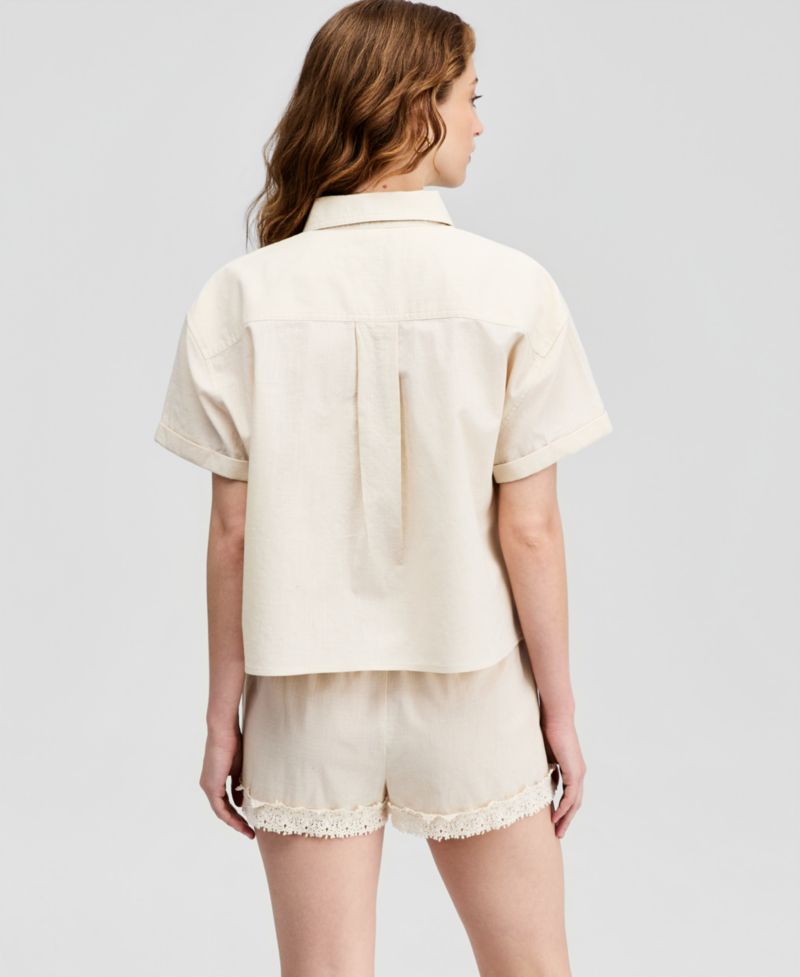 Women's Floral Embroidered Camp Shirt
