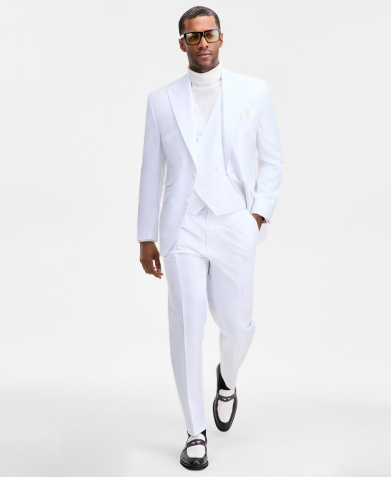 Men's Classic-Fit Solid Double-Breasted Suit Separate Vest