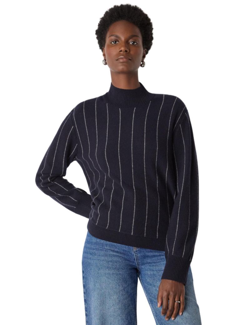Women's Stripe Wool Funnel Neck Knit Sweater