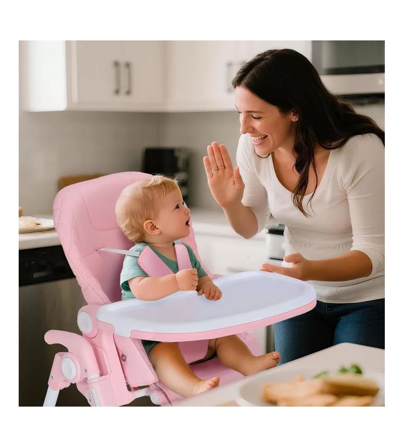 Convertible Baby High Chair with Adjustable Height, Double Tray and Compact Fold